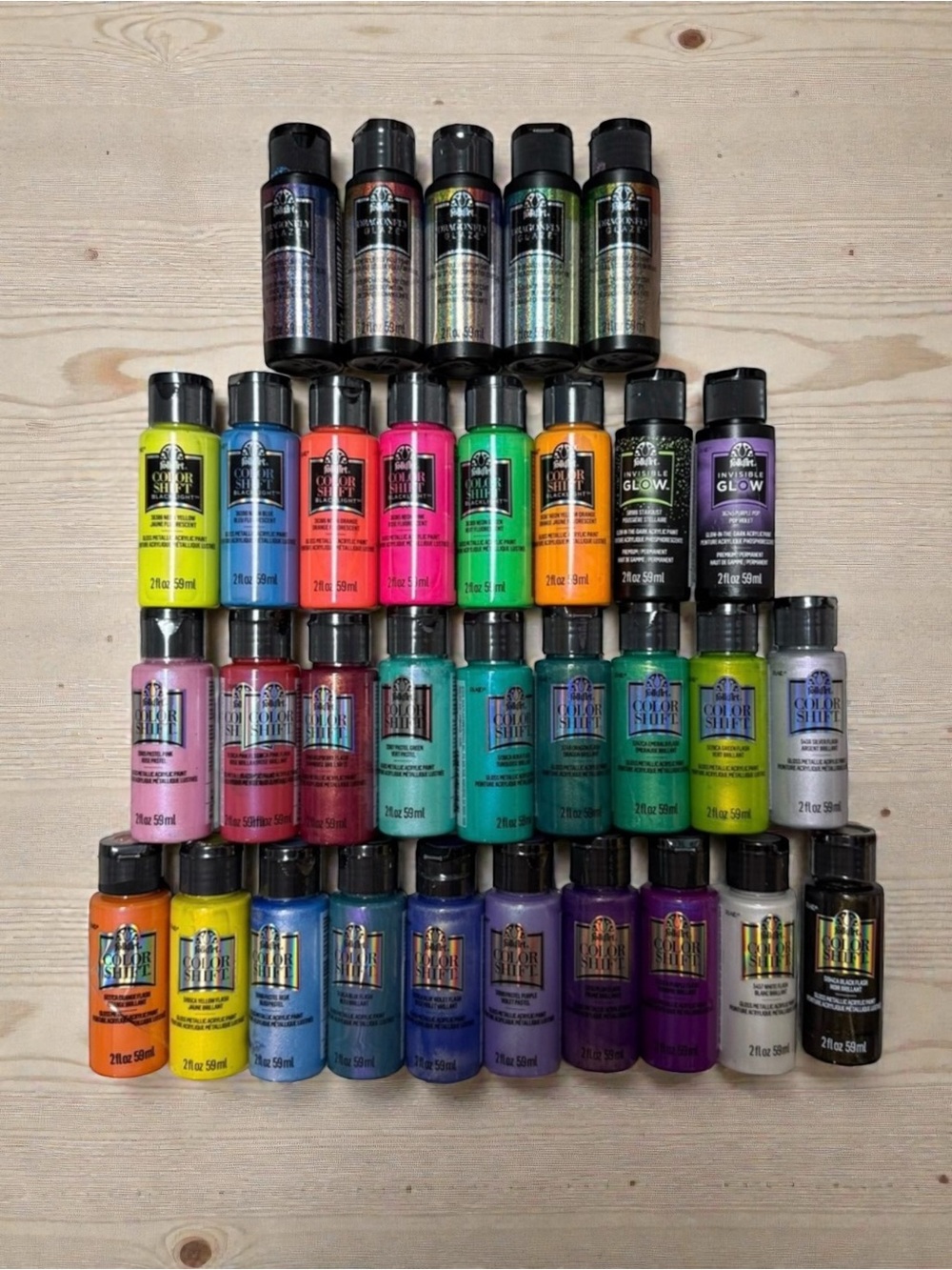 Folk Art Assorted Acrylic Paint Set - 32 Neon, Metallic, Glow-in-the-dark Colors